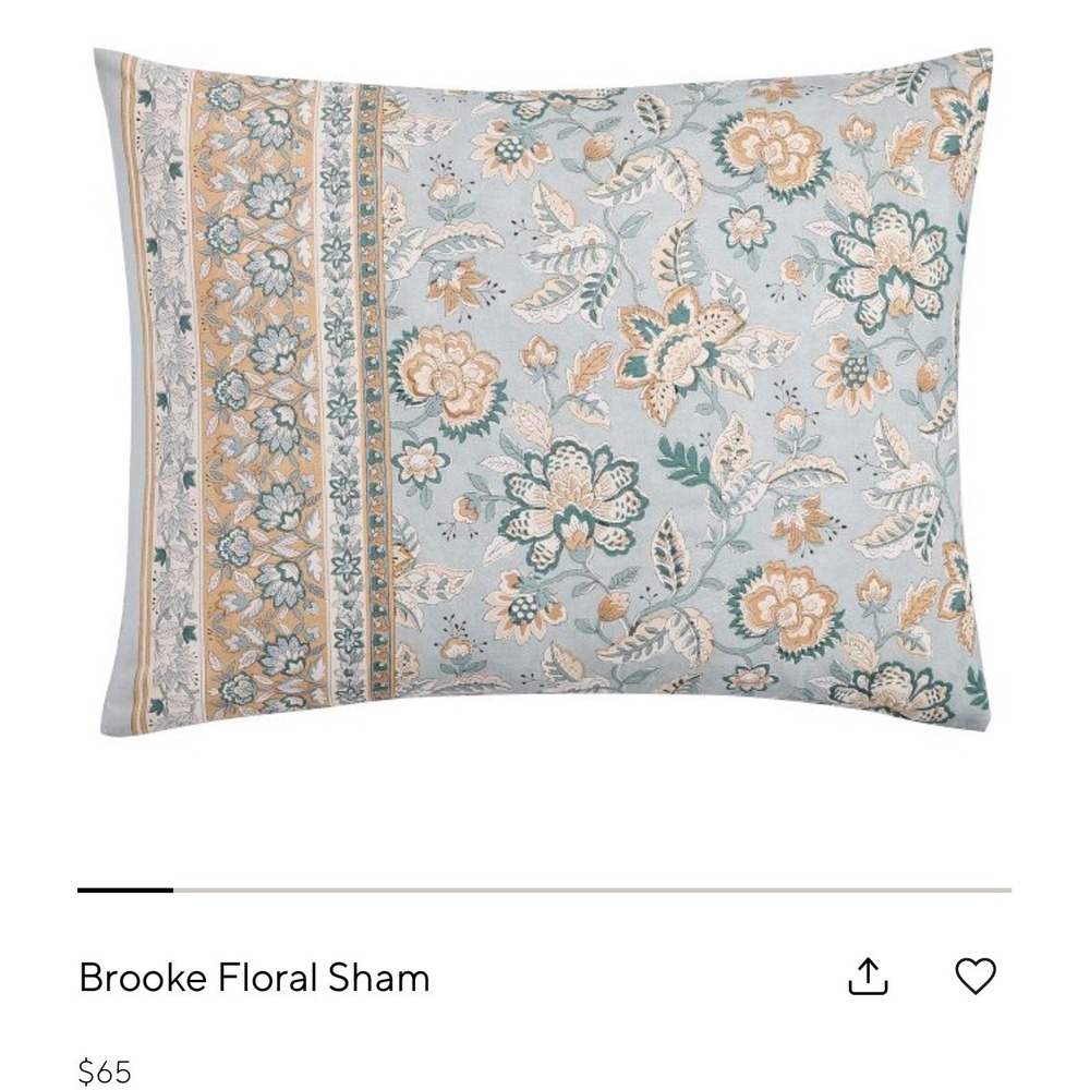 Pottery Barn Brooke Floral Standard Pillow Sham Blue Percale Cotton New